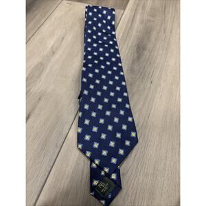 Polo Ralph Lauren Blue Geometric Pattern 100% Silk Tie Hand Made In Italy 54”